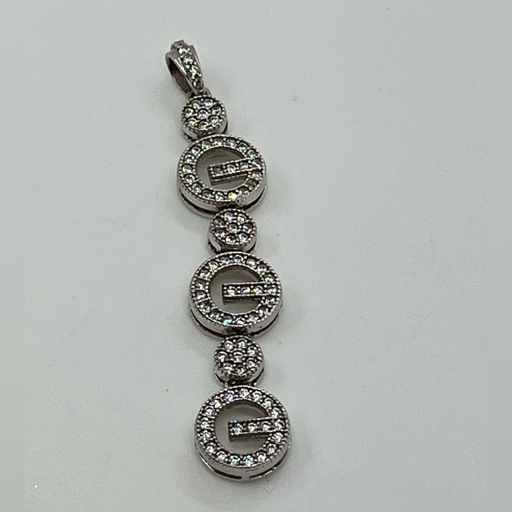 Vtg 925 Sterling Silver & Cz Circles G Drop Pendant